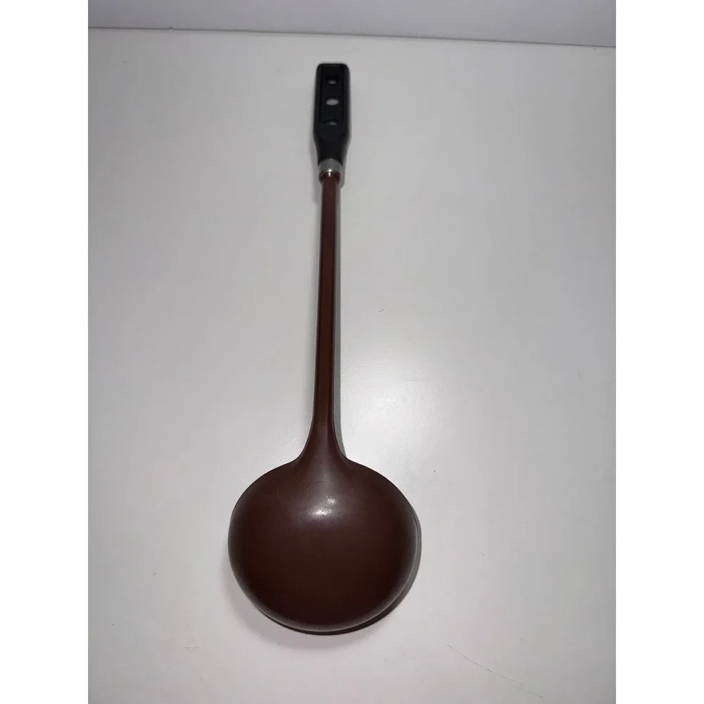 Vintage Pedrini Italy Brown Melamine‎ Soup Ladle Black Handle Mid Century Modern